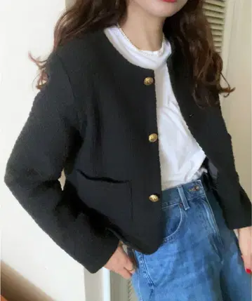 골드 버튼 트위드 자켓
