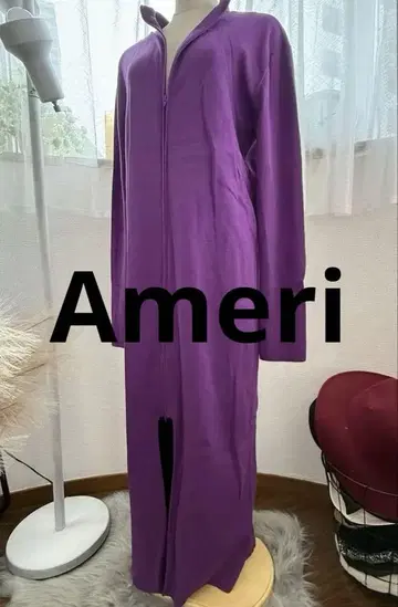 Ameri 퍼플 니트 원피스 풀렝스 집업