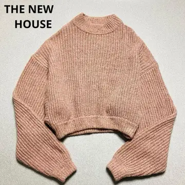 THE NEW HOUSE 캐시미어 100% 크롭 리브 니트 멜란지