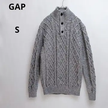 GAP 갭 케이블 니트 스웨터 하이넥 버튼 포함 그레이 S