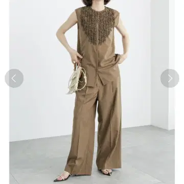 Te chichi 린넨 라이크 프릴 블라우스 팬츠 셋업