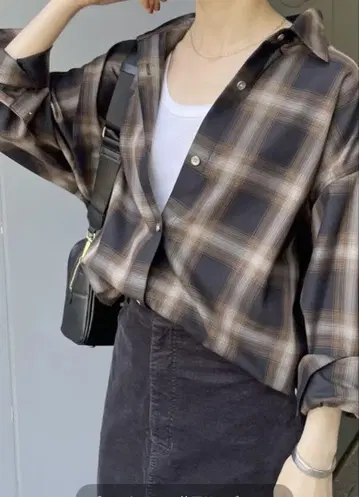 Spick and Span 메탈 버튼 TR 체크 루즈 셔츠