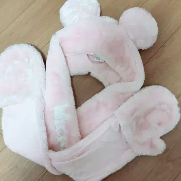 미키마우스 팬 캡 머플러 핑크 귀 달린 미키 장갑