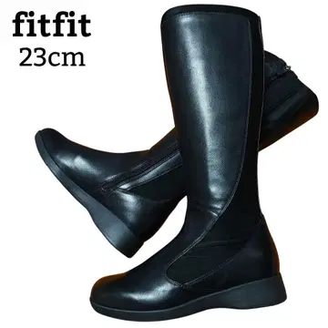 [ 미사용급 ] 핏핏 천연 가죽 x 스트레치 소재 롱 부츠 23cm