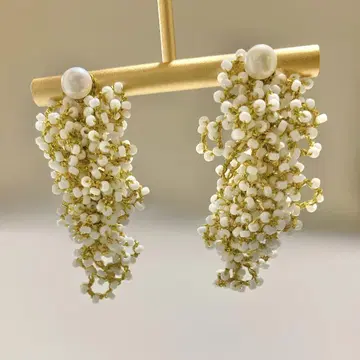 핸드메이드 알알 비즈 뜨개 오버사이즈 귀걸이, 귀찌