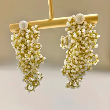 핸드메이드 알알 비즈 뜨개 오버사이즈 귀걸이, 귀찌