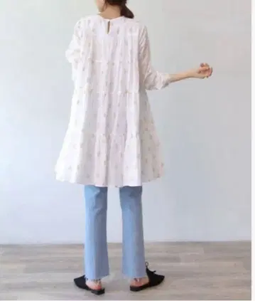 누키테파*코튼 보일 호일 프린트 티어드 튜닉