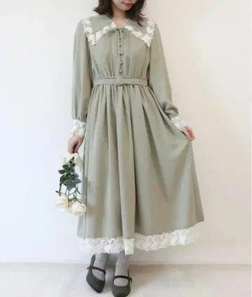 an another angelus 레이스 사용 빅 칼라 롱 원피스