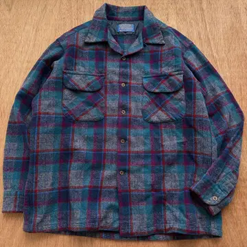 70s PENDLETON 울 오픈 카라 보드 셔츠 빈티지 USA제