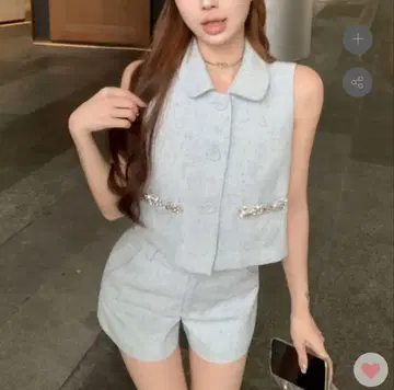 [kerry] 라운드 칼라 셋업 스카이블루 비쥬 왕홍 트위드