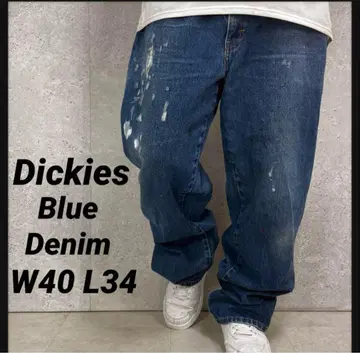디키즈 블루 데님 청바지 페인트 스트레이트 W40 L34