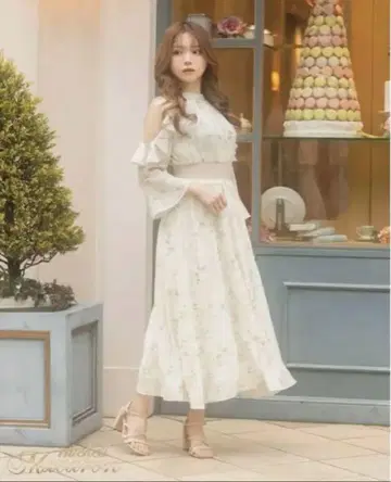 미셸 마카롱 허리 리브 꽃무늬 원피스