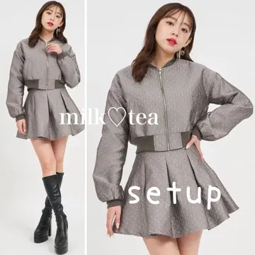 자카드 컴팩트 MA-1 자카드 턱 플리츠 미니 스커트 그레이