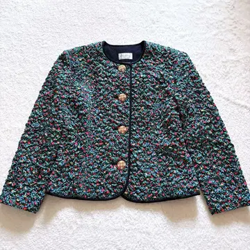 빈티지 노카라 퀼팅 올 패턴 자켓 골드 버튼 꽃무늬