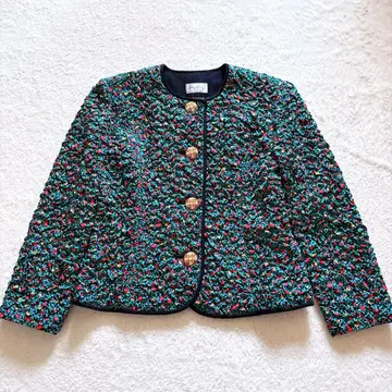 빈티지 노카라 퀼팅 올 패턴 자켓 골드 버튼 꽃무늬