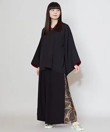 사계절 겨울 의상 하카마 와이드 팬츠 은행나무 패턴