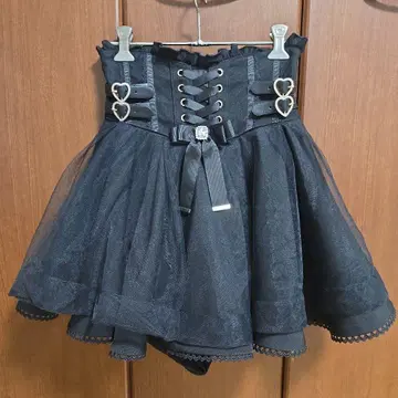 LIZLISA 레이스업 코르셋 라이크 치마바지 블랙