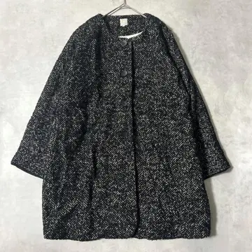 츠하루 바이 사만사 모스모스 롱 코트 노카라 코트 트위드 블랙