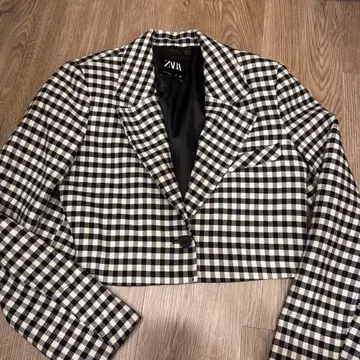 ZARA 크롭 자켓 화이트 블랙 체크