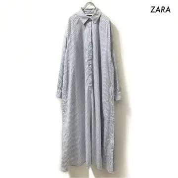 ZARA 자라 스트라이프 패턴 긴팔 셔츠 원피스 색스 M 사이즈