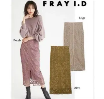 FRAY I.D 히트컷 플라워 스커트 퍼플 타이트 스커트 레이스