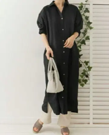 어반 리서치 도어스 린넨 롱 셔츠 원피스