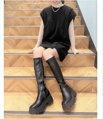 랙 밑창 스트레치 롱 부츠