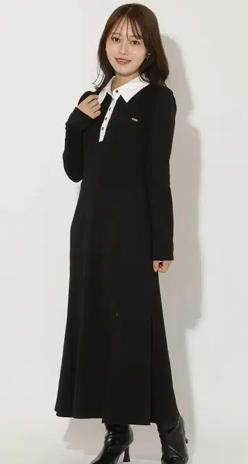 [ 새상품 ] 앙데팡당 배색 폴로 옷깃 긴팔 원피스