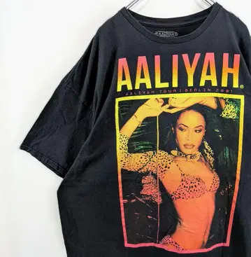 US 구제 의류 AALIYAH 아리야 밴딩 티셔츠 투어 티 2XL 블랙