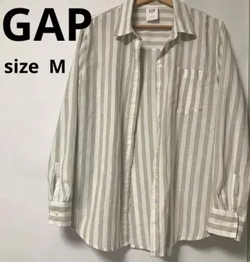 GAP 린넨 이지 셔츠 M 베이지 스트라이프