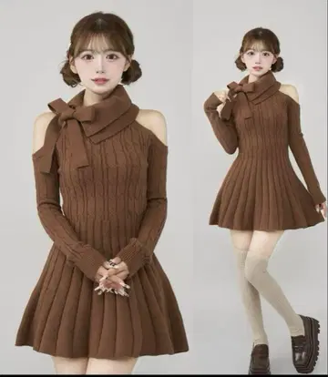 아메슬리 플레어 니트 미니 원피스 다리치 darich 블랙