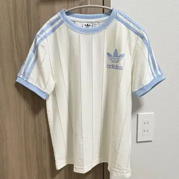 adidas 스트라이프 T셔츠 M 화이트/라이트 블루