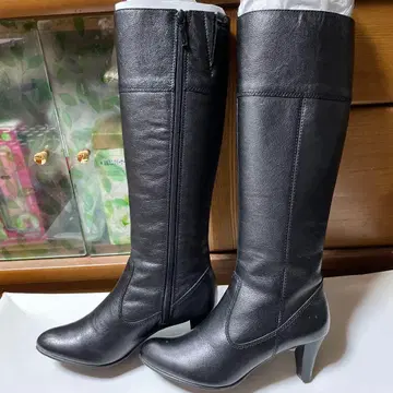 가죽 지퍼 롱 부츠 블랙