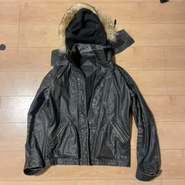 maniaworks 후드 부착 가죽 자켓 다크 그레이