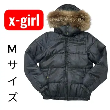 새상품급 X-girl 리버서블 퍼 다운 M 블랙 카키