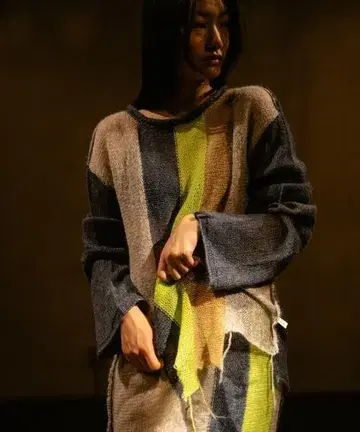 PAMM 파무 단차가 있는 스트라이프 로우게이지 니트 긴팔 23AW