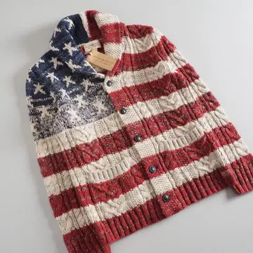 랄프 로렌 택 포함 새상품 가디건 숄카라 성조기 패턴