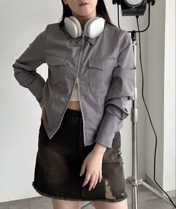 apres jour mignon 더블 지퍼 셔츠 블루종 그레이