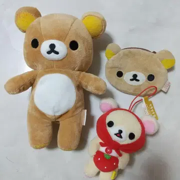 리락쿠마 코리락쿠마 딸기 데카 마스코트 봉제 인형 파우치 세트