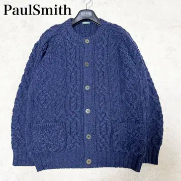 새상품급 폴스미스 둥근 카라 가디건 케이블 니트 도톰 네이비 L 사이즈