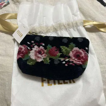 FEILER 꽃무늬 자수 파우치 블랙