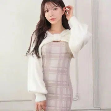 립 서비스 리본 페더 앙상블 니트 원피스 볼레로 제외