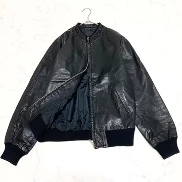 [초레어 XL 사이즈] 디럭스 가죽 블루종 MA-1 리브 블랙 일본제