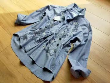 Johnbull 젬블 샴브레이 자수 빅 셔츠 블라우스