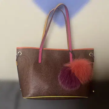 에트로 ETRO 브라운 토트백 퍼 포함 폼폼 새상품급