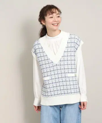 트위드 니트 베스트