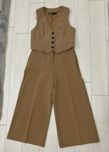 ZARA 자라 새상품급 베스트 와이드 팬츠 셋업 베이지 S