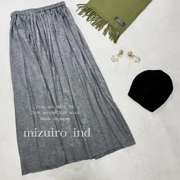 새상품급 mizuiroind 미즈이로 인드 플리츠 롱 스커트 울 일본