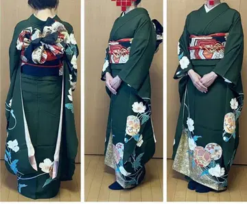 짙은 녹색 후리소데