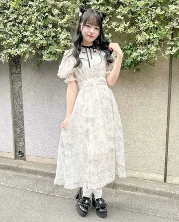 꽃무늬 롱 원피스 ( 아이보리 )